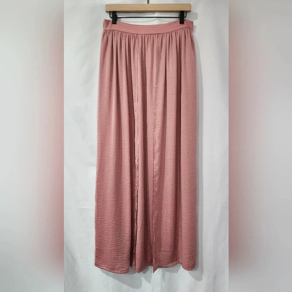 Forever 21 Contemporary Womens Maxi Skirt Size L Rose Double Slit Coquette Party - Picture 1 of 8